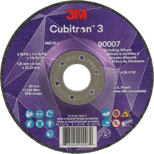 Cubitron 3 Depressed Centre Grinding Wheel, 5" x 1/4", 7/8" Arbor, Ceramic, Type T27 Toolneeds Inc.