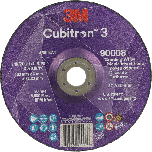 Meule a moyeu d&eacute;port&eacute; Cubitron 3, 7" x 1/4", Arbre 7/8", C&eacute;ramique, Type T27 Toolneeds Inc.