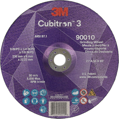 Cubitron 3 Depressed Centre Grinding Wheel, 9" x 1/4", 7/8" Arbor, Ceramic, Type T27 Toolneeds Inc.
