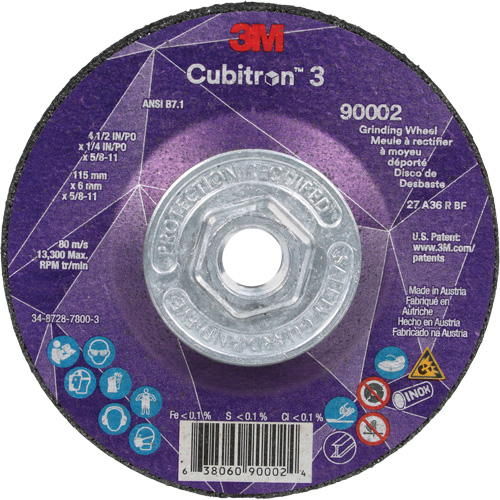 Cubitron 3 Depressed Centre Grinding Wheel, 4-1/2" x 1/4", 5/8"-11 Arbor, Ceramic, Type T27 Toolneeds Inc.