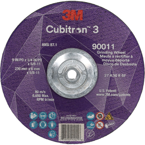 Cubitron 3 Depressed Centre Grinding Wheel, 9" x 0.25", 5/8"-11 Arbor, Ceramic, Type T27 Toolneeds Inc.