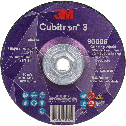 Cubitron 3 Depressed Centre Grinding Wheel, 6" x 0.25", 5/8"-11 Arbor, Ceramic, Type T27 Toolneeds Inc.
