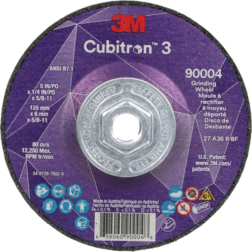 Cubitron 3 Depressed Centre Grinding Wheel, 5" x 0.25", 5/8"-11 Arbor, Ceramic, Type T27 Toolneeds Inc.