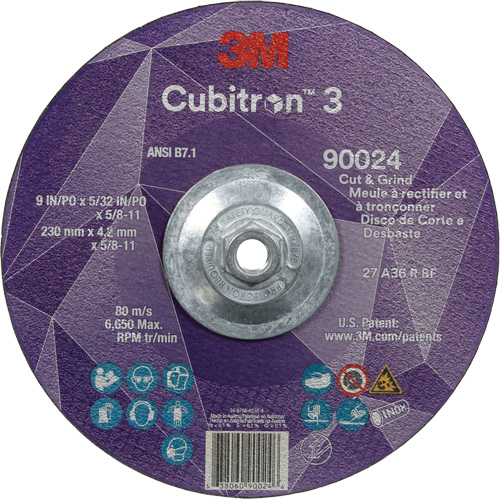 Cubitron 3 Cut and Grind Wheel, 9" x 5/32", 5/8"-11 Arbor, Type 27, 36 Grit, Ceramic Toolneeds Inc.