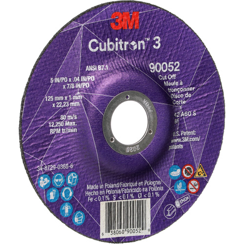 Cubitron 3 Cut-Off Wheel, 5" x 0.04", 7/8" Arbor, Type 27, Ceramic, 60 RPM Toolneeds Inc.