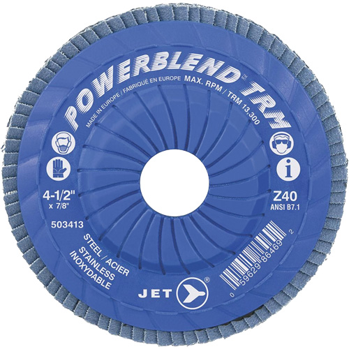 Powerblend TRM Trimmable Flap Disc, 4-1/2" x 7/8", Type 29, Z40 Grit, Zirconium Toolneeds Inc.