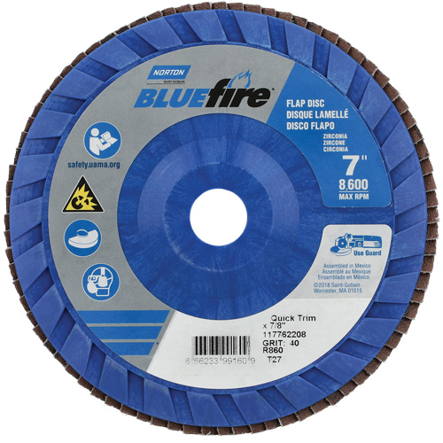 BlueFire Quick Trim Flap Disc, 7" x 7/8", Type 27, 40 Grit, Zirconia Alumina Toolneeds Inc.