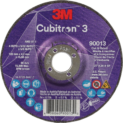 Meule &agrave; tronçonner Cubitron 3, 4" x 39/250", Arbre de 5/8", Type 27, Grain de 36, C&eacute;ramique Toolneeds Inc.