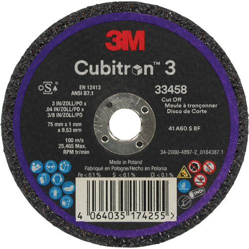 Cubitron 3 Cut-Off Wheel, 3" x 0.039", 3/8" Arbor, Ceramic Toolneeds Inc.