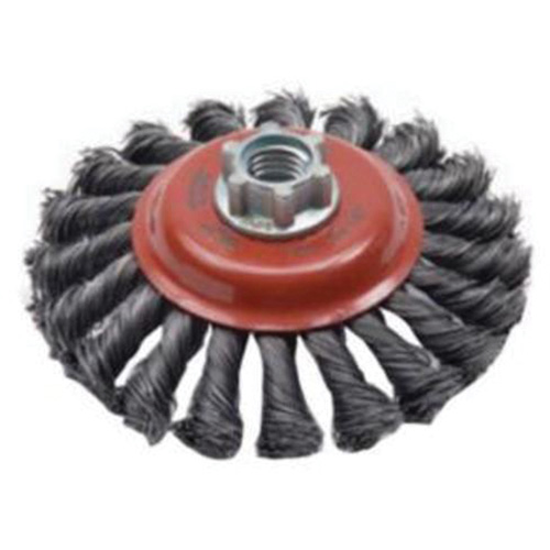 Brosse concave &agrave; fils nou&eacute;s torsad&eacute;s, Dia. 4", Fils 0,02", Arbre 5/8"-11, Acier Toolneeds Inc.