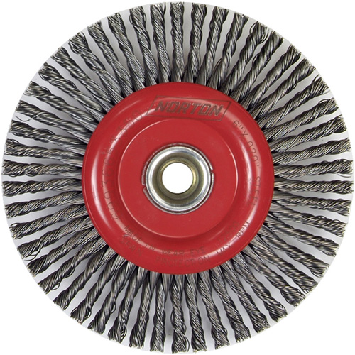 Brosse &agrave; fils nou&eacute;s pour cordons de soudure pour meuleuse angulaire, Dia. 6", Fils 0,02", Arbre 5/8"-11, Acier Toolneeds Inc.