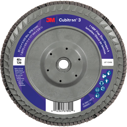 Disque &agrave; lamelles conique 1169F Cubitron 3 &agrave; changement rapide, 7" x 5/8"-11, Type T29, Grain 40+, C&eacute;ramique Toolneeds Inc.