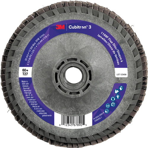 Cubitron 3 Flat Flap Disc with Quick Change 1169F, 4-1/2" x 5/8"-11, Type T27, 60+ Grit, Ceramic Toolneeds Inc.