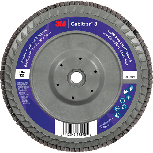 Cubitron 3 Flat Flap Disc with Quick Change 1169F, 6" x 5/8"-11, Type T27, 80+ Grit, Ceramic Toolneeds Inc.
