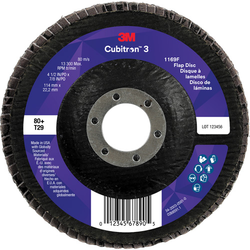 Cubitron 3 Conical  Flap Disc 1169F, 4-1/2" x 7/8", Type T29, 80+ Grit, Ceramic Toolneeds Inc.