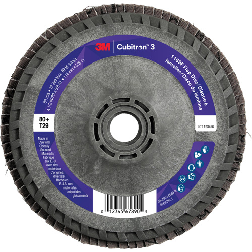 Cubitron 3 Conical  Flap Disc with Quick Change 1169F, 4-1/2" x 5/8"-11, Type T29, 80+ Grit, Ceramic Toolneeds Inc.