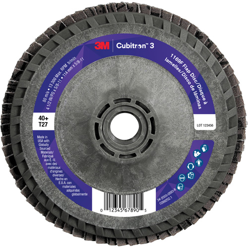 Cubitron 3 Flat Flap Disc with Quick Change 1169F, 4-1/2" x 5/8"-11, Type T27, 40+ Grit, Ceramic Toolneeds Inc.