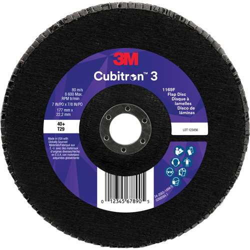 Cubitron 3 Conical  Flap Disc 1169F, 7" x 7/8", Type T29, 40+ Grit, Ceramic Toolneeds Inc.