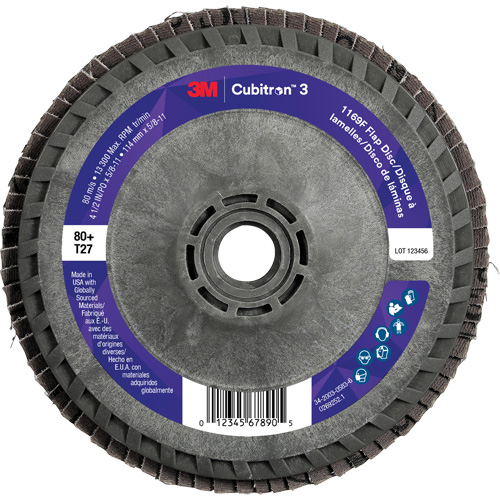 Cubitron 3 Flat Flap Disc with Quick Change 1169F, 4-1/2" x 5/8"-11, Type T27, 80+ Grit, Ceramic Toolneeds Inc.