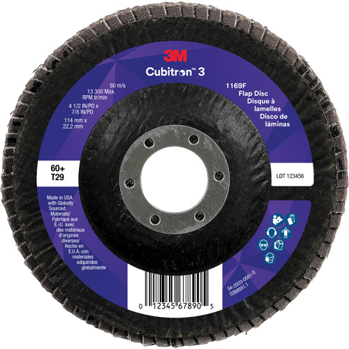 Cubitron 3 Conical  Flap Disc 1169F, 4-1/2" x 7/8", Type T29, 60+ Grit, Ceramic Toolneeds Inc.