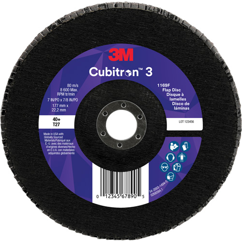 Cubitron 3 Flat Flap Disc 1169F, 7" x 7/8", Type T27, 40+ Grit, Ceramic Toolneeds Inc.
