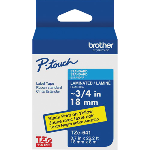 Cartouche de ruban pour syst&egrave;me d'&eacute;tiquetage P-touch, 18 mm x 8 m, Noir sur jaune Toolneeds Inc.