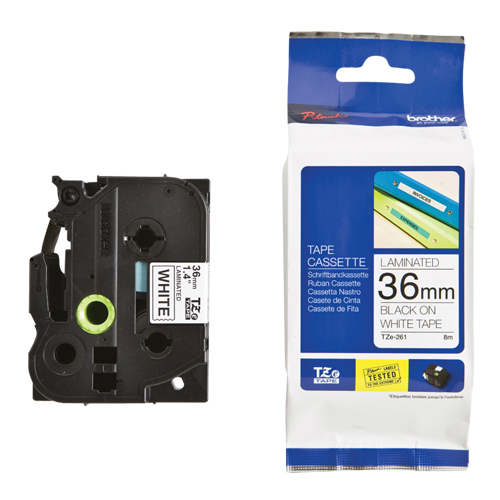 Tape Cartridge for P-touch&reg; Labeling System, 36 mm x 26-1/4', Black on White Toolneeds Inc.