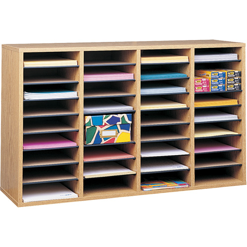 Adjustable Compartment Literature Organizer, Stationary, 36 Slots, Wood, 39-1/4" W x 11-3/4" D x 24" H Toolneeds Inc.