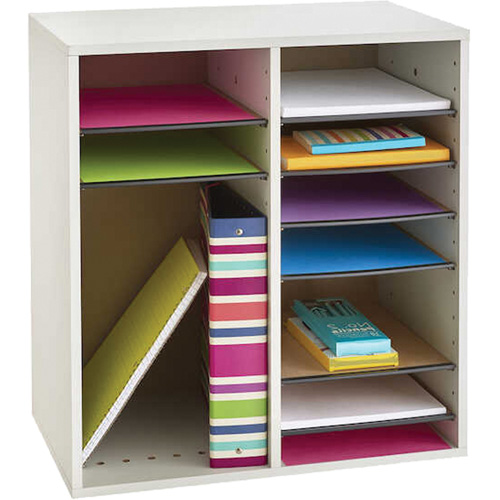 Adjustable Compartment Literature Organizer, Stationary, 16 Slots, Wood, 19-1/2" W x 11-3/4" D x 21" H Toolneeds Inc.
