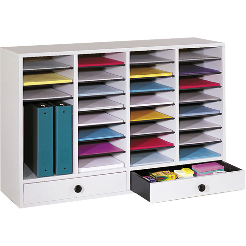 Adjustable Compartment Literature Organizer, Stationary, 34 Slots, Wood, 39-1/4" W x 11-3/4" D x 25-1/4" H Toolneeds Inc.