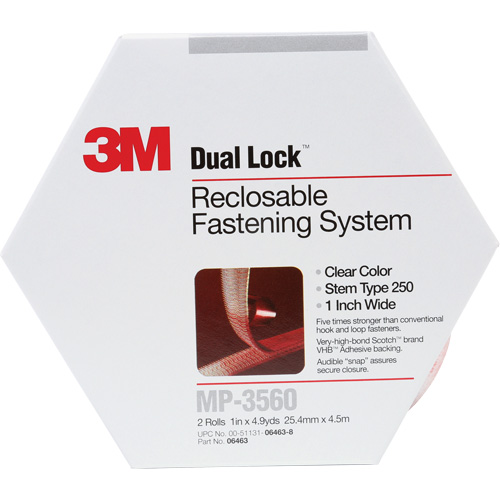 Dual Lock Reclosable Fastener, Self-Mating, 5 yds x 1", Adhesive, Clear Toolneeds Inc.