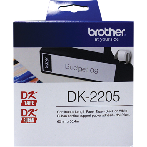 DK Series Continuous Length Label Tape, Paper, Black on White, 2-1/2" Width Toolneeds Inc.