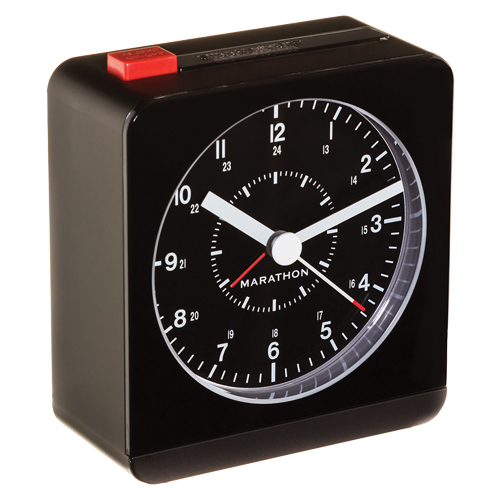 Desk Alarm Clock, Analog, Battery Operated, 3.5" W x 1.5" D x 3.75" H, Black Toolneeds Inc.