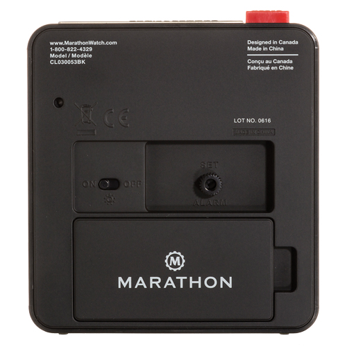 Desk Alarm Clock, Analog, Battery Operated, 3.5" W x 1.5" D x 3.75" H, Black Toolneeds Inc.