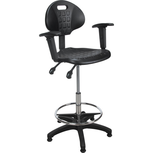 Heavy-Duty Ergonomic Stool with Adjustable Arm Rests, Stationary, Adjustable, 39" - 48", Polyurethane Seat, Black Toolneeds Inc.