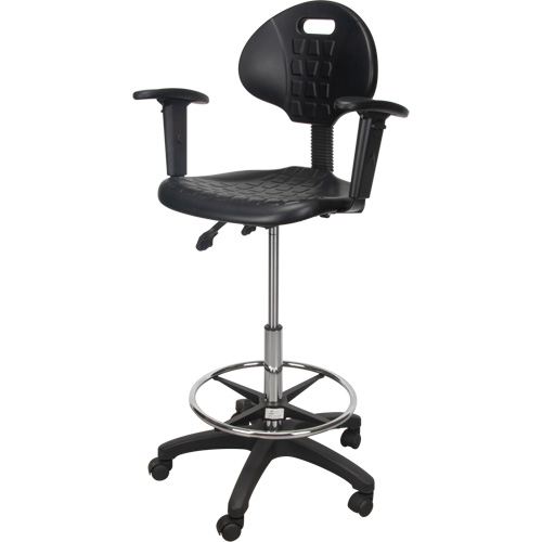 Heavy-Duty Ergonomic Stool with Adjustable Arm Rests & Nylon Stem Casters, Mobile, Adjustable, 39" - 48", Polyurethane Seat, Black Toolneeds Inc.