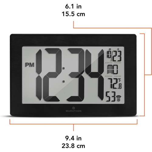 Horloge murale &agrave; r&eacute;glage et ajustement automatiques avec support, Num&eacute;rique, &agrave; piles, Noir Toolneeds Inc.