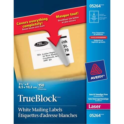 TrueBlock Laser Shipping Labels, 3-1/3" W x 4" L, White Toolneeds Inc.