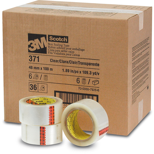 Scotch&reg; Box Sealing Tapes 371, Hot Melt Adhesive, 2 mils, 48 mm (1-22/25") x 100 m (328') Toolneeds Inc.