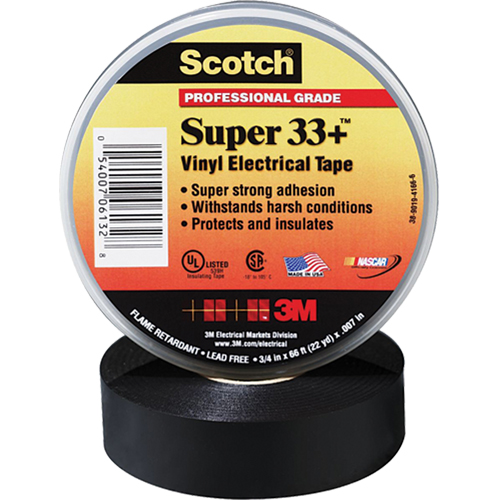 Rubans Super 33+ Scotch, 19 mm (3/4") x 20,1 m (66'), Noir, 7 mils Toolneeds Inc.