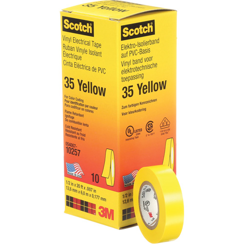 Scotch&reg; 35 Colour Coded Tape, 12.7 mm (1/2") x 6.1 m (20'), Yellow, 7 mils Toolneeds Inc.