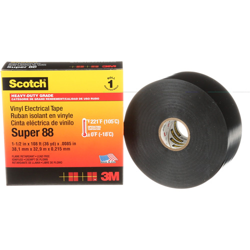 Ruban isolant en vinyle Super 88 Scotch, 38 mm (1-1/2") x 33 m (108'), Noir, 8,5 mils Toolneeds Inc.