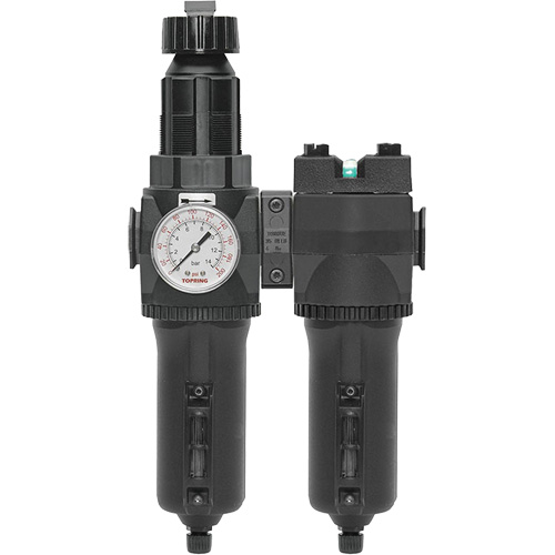 Filtre/r&eacute;gulateur + filtre coalescent drain manuel avec bol en m&eacute;tal Modulair 400, 1/4" NPT, 200 psi, Capacit&eacute; de 9,1 oz liq. Toolneeds Inc.