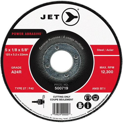 Power Abrasive Cut-Off Wheel, 5" x 1/8", 7/8" Arbor, Type 27, 12300 RPM Toolneeds Inc.