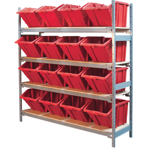 Wide Span Shelving with Jumbo Plastic Bins, Steel, Boltless, 800 lbs. Capacity, 66" W x 72" H x 18" D Toolneeds Inc.