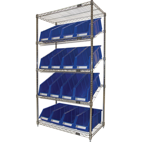 Slanted Wire Shelf with Bins, 5 Tiers, 36" W x 63" H x 18" D Toolneeds Inc.