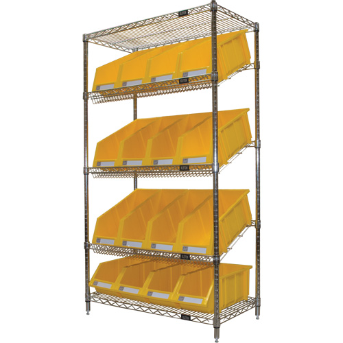 Slanted Wire Shelf with Bins, 5 Tiers, 36" W x 63" H x 18" D Toolneeds Inc.