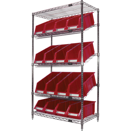 Slanted Wire Shelf with Bins, 5 Tiers, 36" W x 63" H x 18" D Toolneeds Inc.