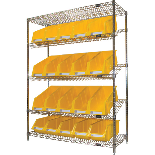 Slanted Wire Shelf with Bins, 5 Tiers, 48" W x 63" H x 18" D Toolneeds Inc.