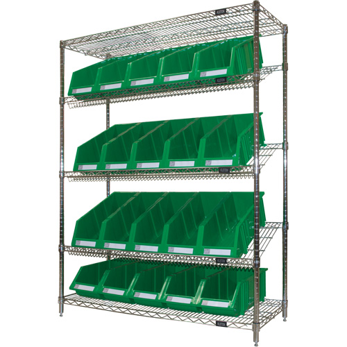 Slanted Wire Shelf with Bins, 5 Tiers, 48" W x 63" H x 18" D Toolneeds Inc.